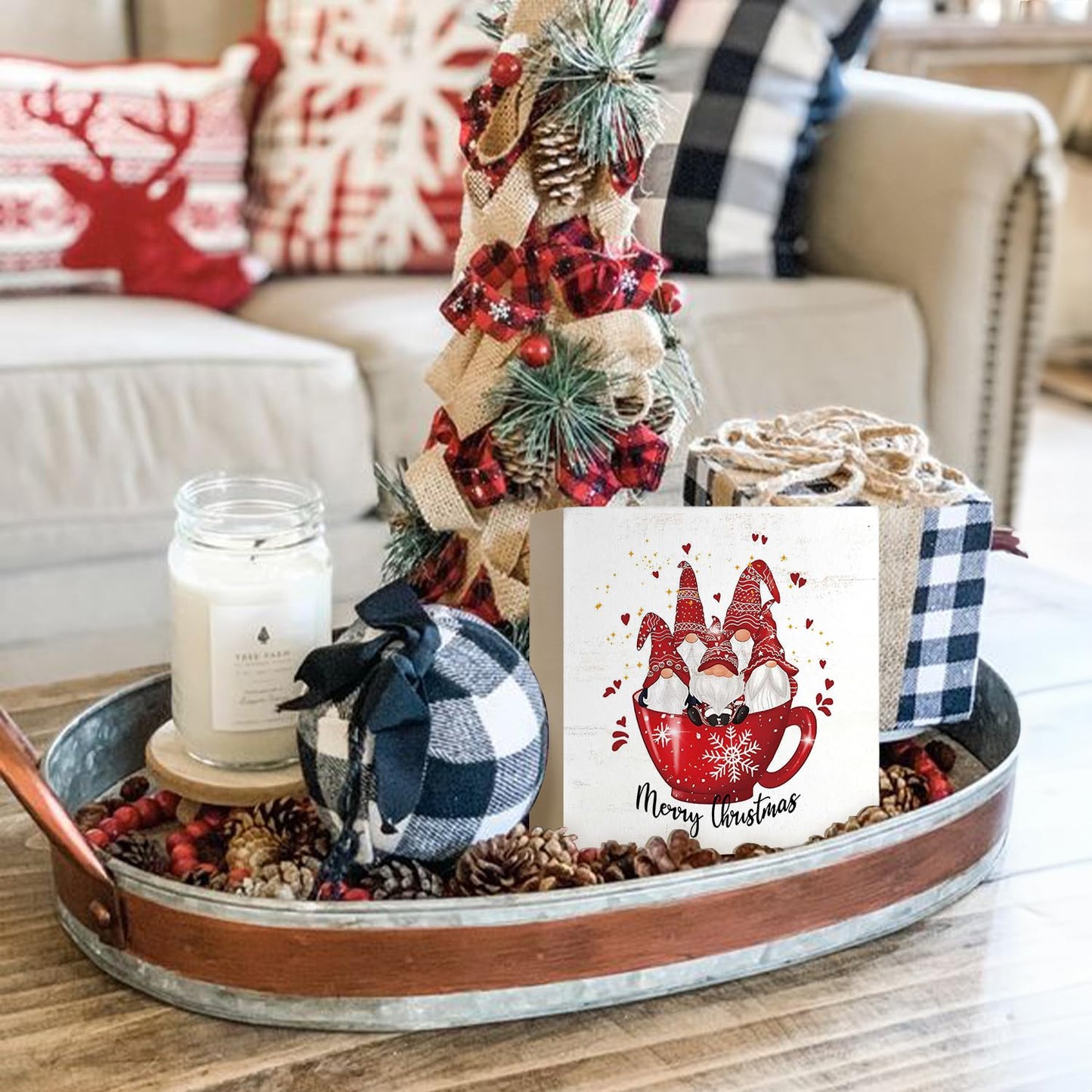 Mtrgdn Merry Christmas Decorations - Wooden Plaque Sign for Home, Table