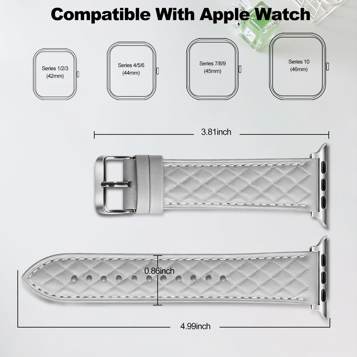 Women Genuine Lether Watch Band for Apple Watch, Dressy Soft Leather Watch Strap for Small Wrist, Compatible with Apple Watch Series 11 10 9 8 7 6 SE Ultra 3 2 1 38mm 40mm 41mm 42mm 44mm 45mm 46mm 49mm
