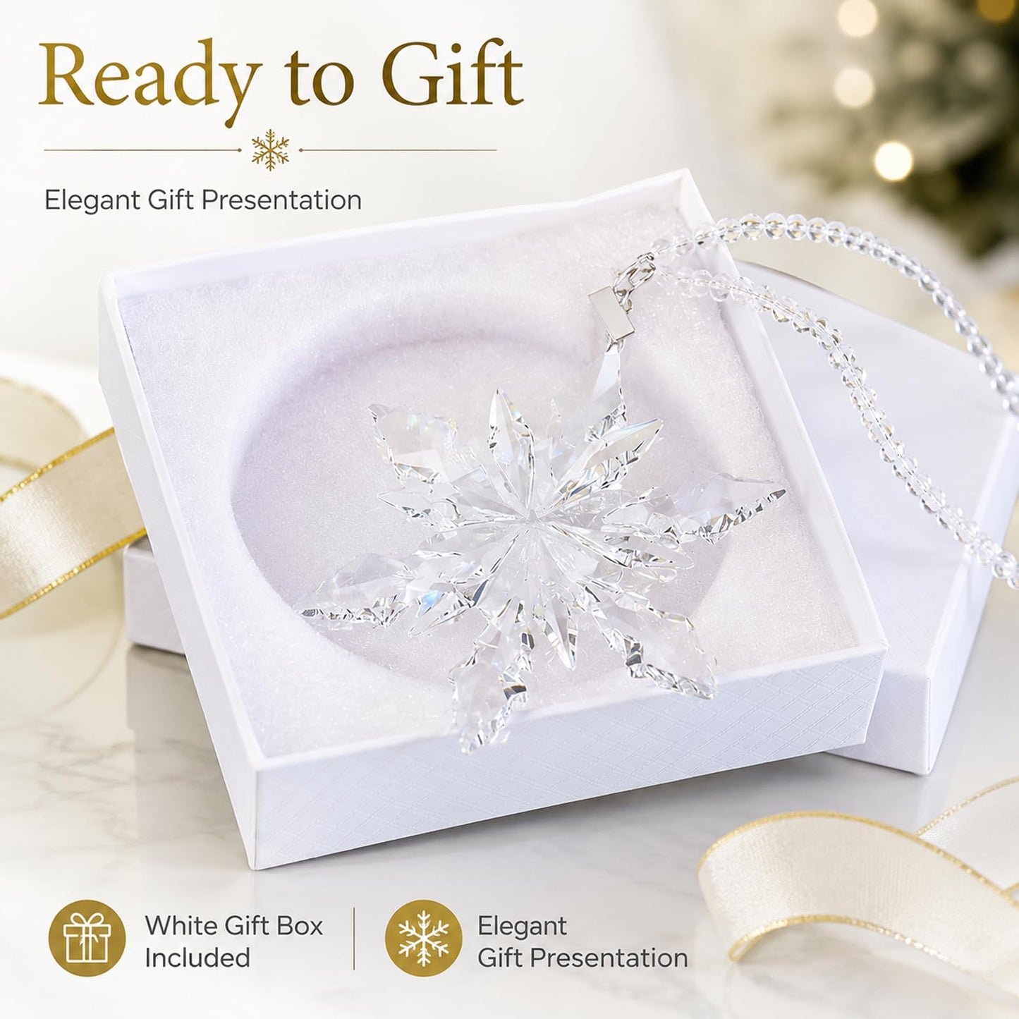 Luxury Crystal Christmas Snowflake Ornaments Christmas Tree Hanging Decorations Gifts for Women Girls Family Friends (Clear)