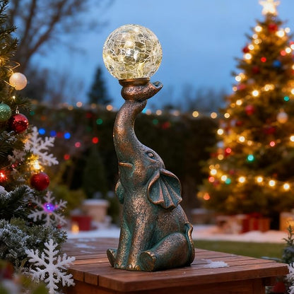 MININOVA Solar Elephant Garden Decor Outdoor Statues with Cracked Glass Ball(8 LED Lights), Cute Elephant Figurine for Patio, Lawn, Yard Decorations Gift for Mother Thanksgiving Day Christmas