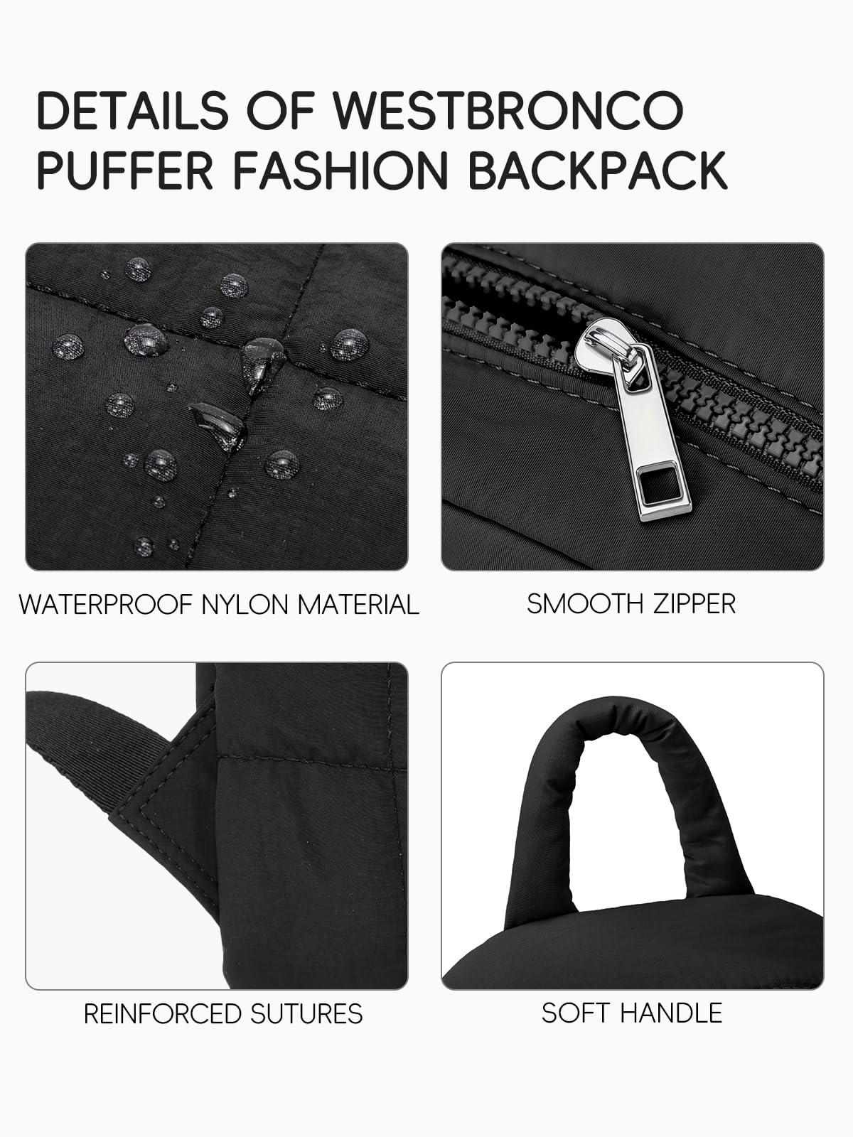 WESTBRONCO Mini Backpack for Women Nylon Small Fashion Backpacks Purse Puffer Lightweight Backpacks for Travel, Shopping, Daily