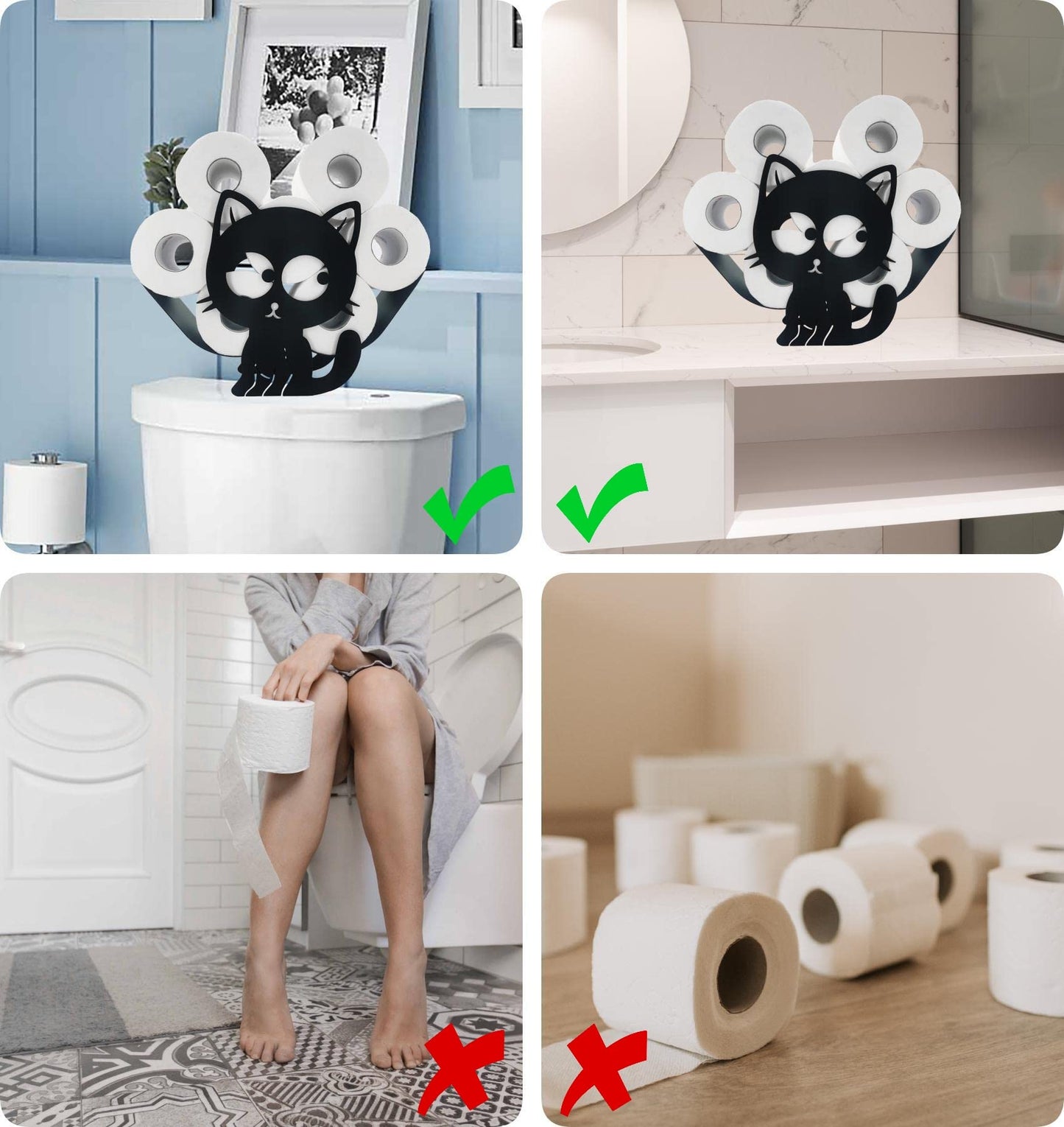 Euiroet Funny Cat Toilet Paper Holder - Freestanding Metal Animal Storage for Bathroom - Black Home Decor Organizer Holds Extra 8 Rolls