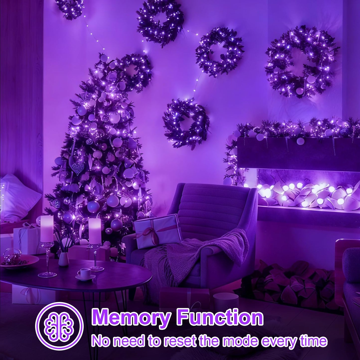 QITONG 165ft 500 LED Purple String Lights, Twinkle Lights Outdoor Waterproof with 8 Modes, Green Wire Christmas Lights Plug in Indoor