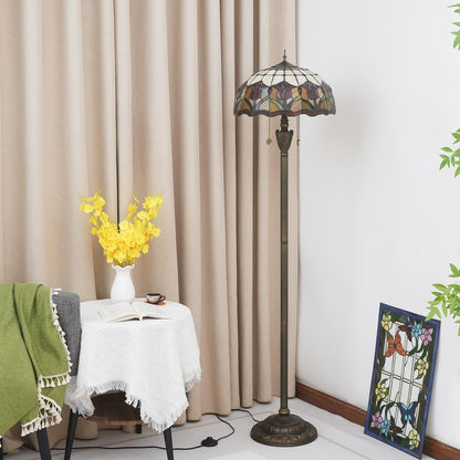 Blivuself Tiffany Floor Lamp Red Tulip Style Stained Glass Standing Reading Light 16X16X64 Inches Antique Unique Pole Corner Tall Decor Lamp for Bedroom Living Room Home Office