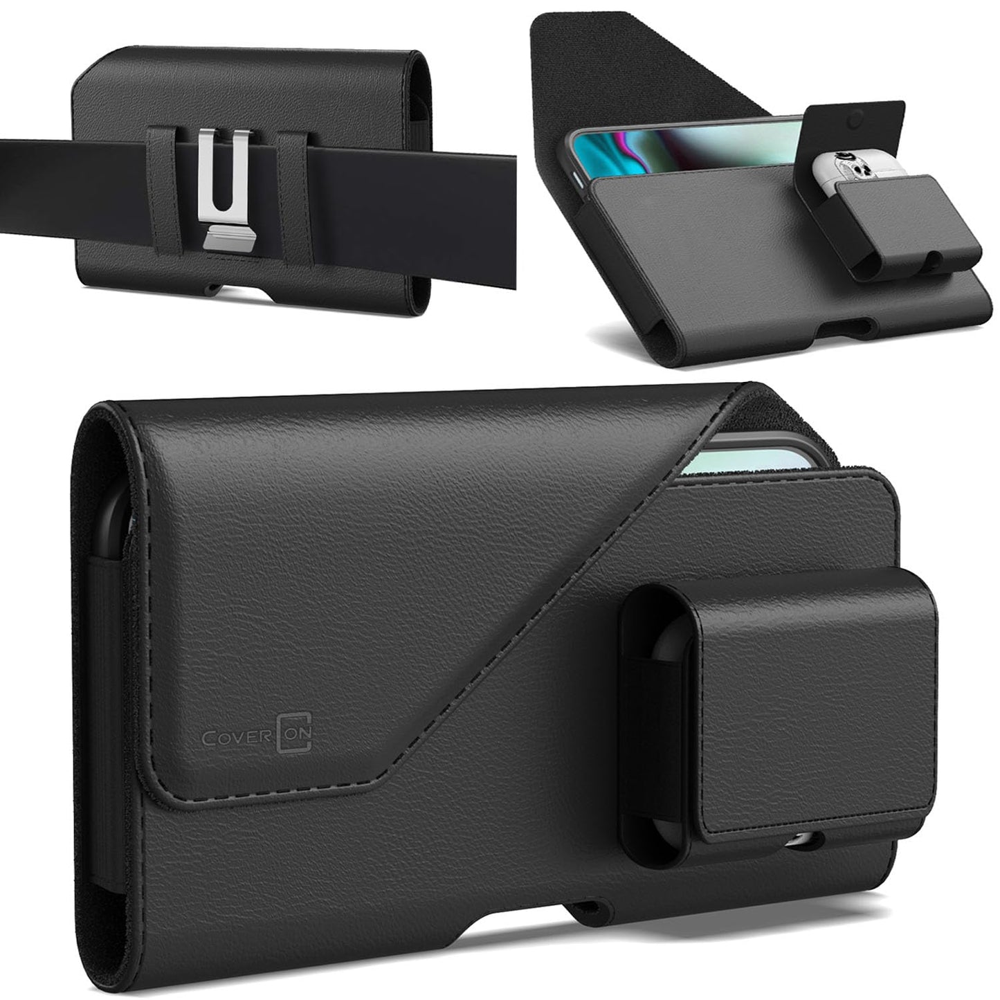 CoverON Holster with Earbuds Holder for 1+ OnePlus 15R 15 Nord 4 Open 13 13R 12 12R CE4 One Plus N200 N20 N10 5G 10T 10 9 Pro 8T+ Phone Case Belt Clip Buds Leather Pouch Bag (Fits Otterbox/Any Case)