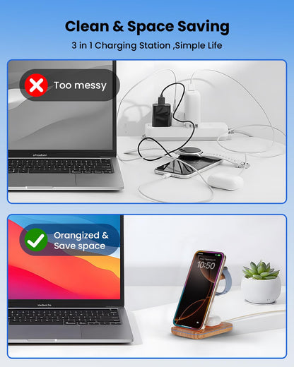 Wireless Charging Station for Apple - 3 in 1 Wireless Charger Stand Dock Watch and Phone Charger Station for Apple Watch 11/8/7/SE/6/5/4/3/2, iPhone 17 16-12 Pro Max SE XS X, Samsung, AirPods Pro/3/2