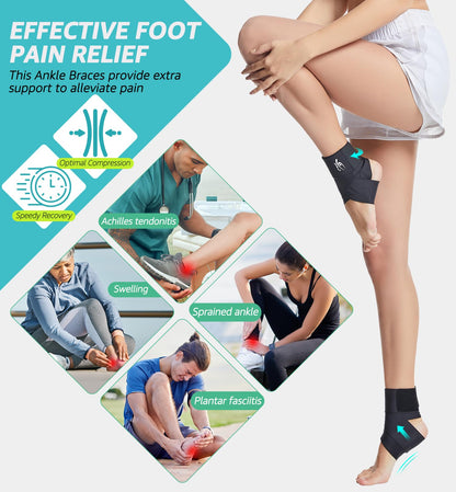 HiRui Ultrathin High-Elastic Ankle Wraps Ankle Brace for Men Women Kids, Adjustable Ankle Straps for Running, Football, Basketball, Sprains, Arthritis, Plantar Fasciitis (Black, Medium (Pack of 1))