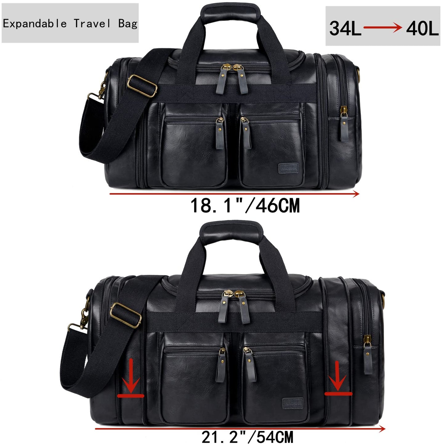 Vegan Leather Travel Duffel Weekender Bag Carry on Overnight Bag Sports Duffel bag For men and Women HB-21 (Black)