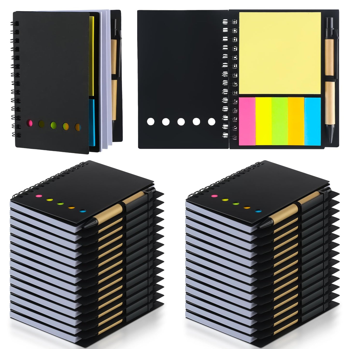 Qilery 30 Pack Lined Spiral Notebook Small Notepad and Pen Set Steno Pads Lined Notepad Black Pocket Notebook for Business Office School Supplies