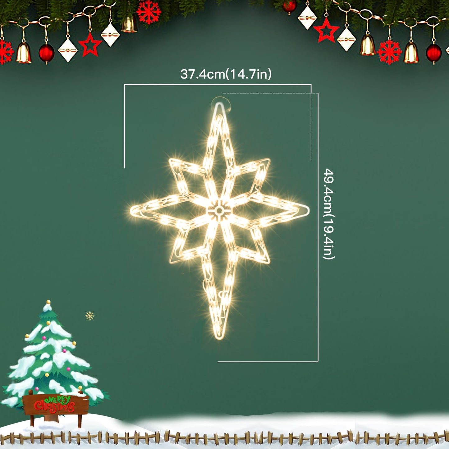 LAMPHOME 19Inch Bethlehem Star Light,Christmas Polaris Decoration Lights,Christmas Window Silhouette Lights,Double Side Sign Lamp Decoration for Holiday Indoor Wall Door Glass Decorations