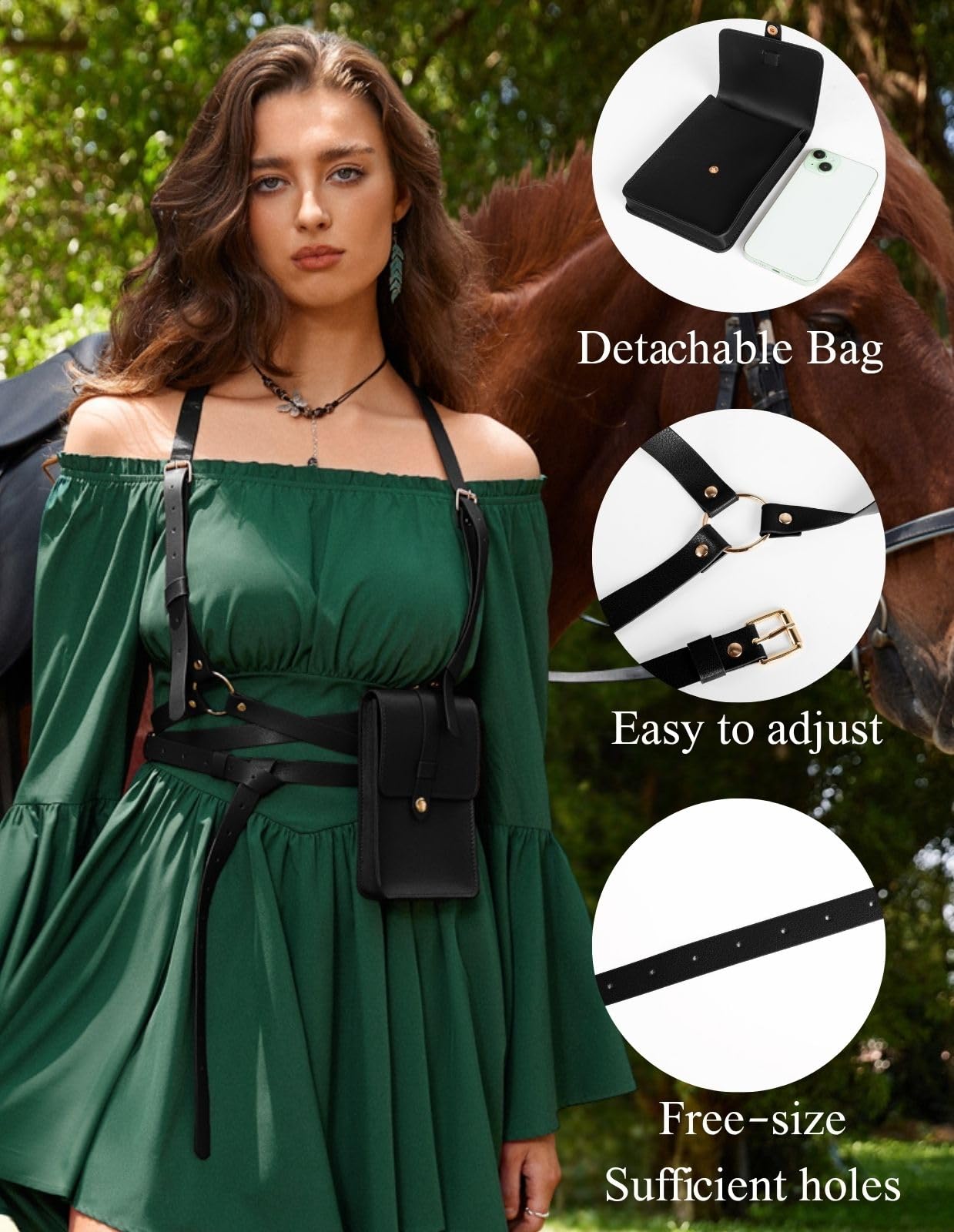 Scarlet Darkness Renaissance Costume Women Renaissance Belt Pouch Adjustable Waist Belt for Women Black