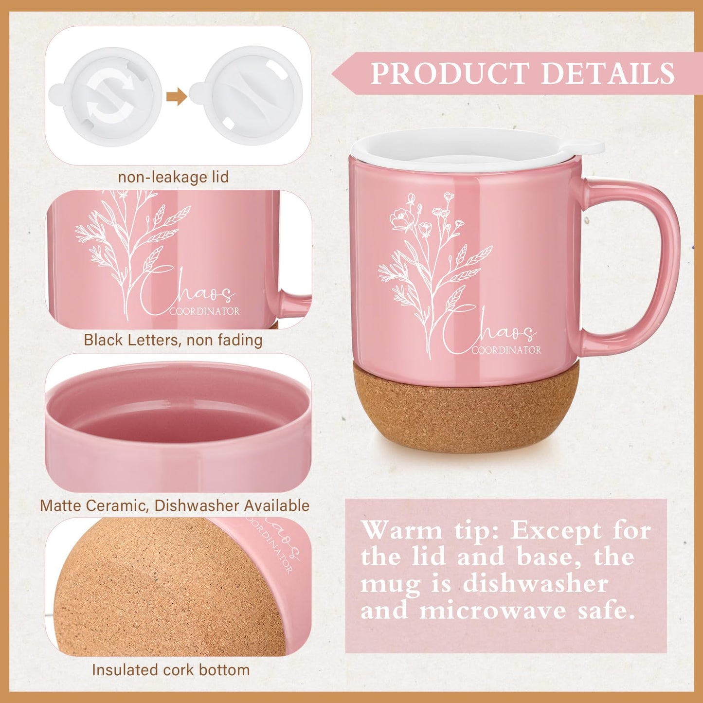 Sayglossy 4 Pcs Thank You Gift Set for Chaos Coordinator Women Administrative Professional Day Appreciation Notebook Coffee Mug Cup Scented Candle Ballpoint Pen for Coworker Teacher Nurse Staff, Pink