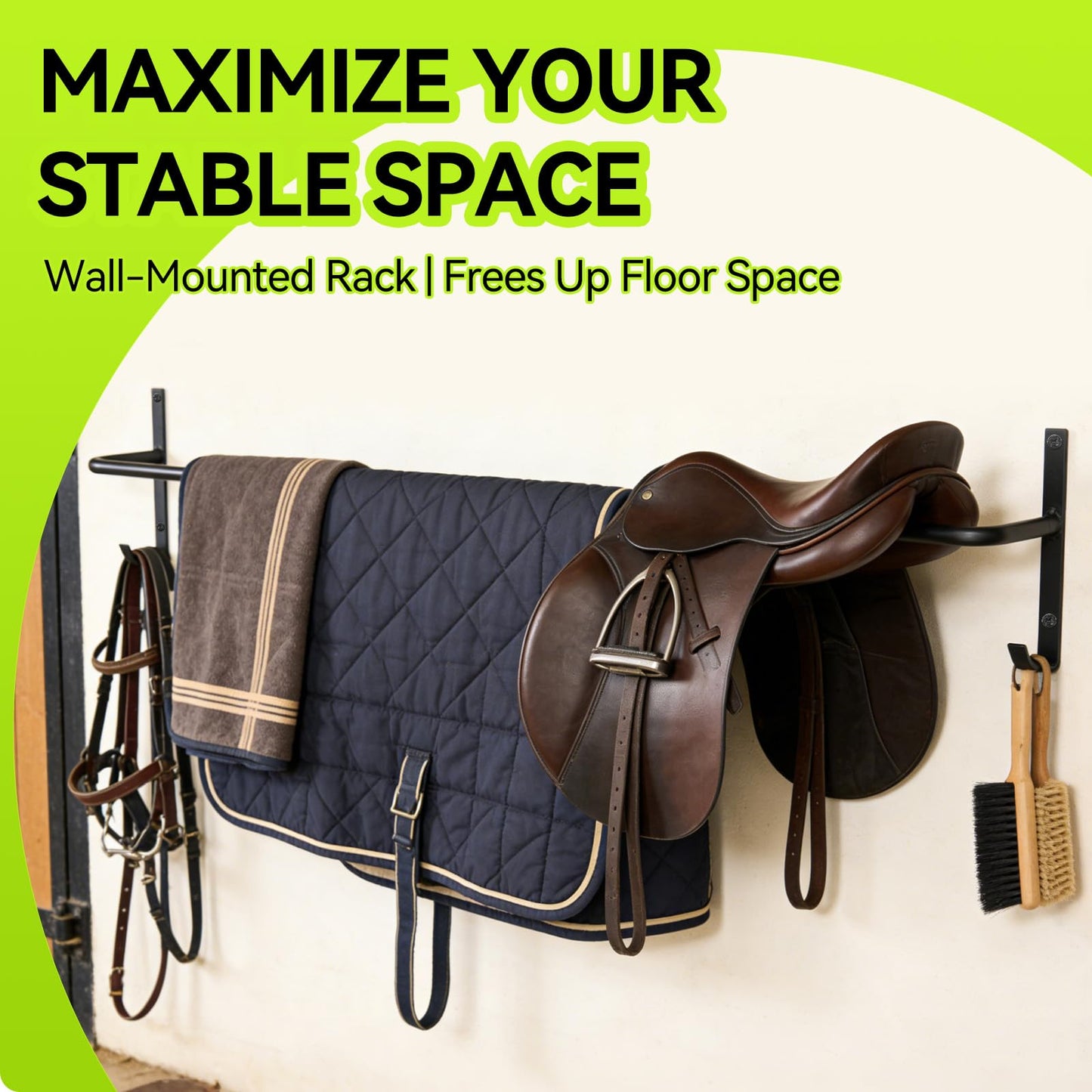 Zwinz 4Pcs Heavy Duty Horse Blanket Rack with Bridle Hooks, Wall Mounted Assembled Blanket Bar, Saddle Pad Rack for Horse Tack Storage, Black