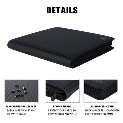 MORABTO Premium 16 Pocket Trading Card Binder,1024 Card Capacity Card Binder Ringless Design with Zipper Side Loading Trading Card Album Folder for MTG, Sports Cards & TCG - Black