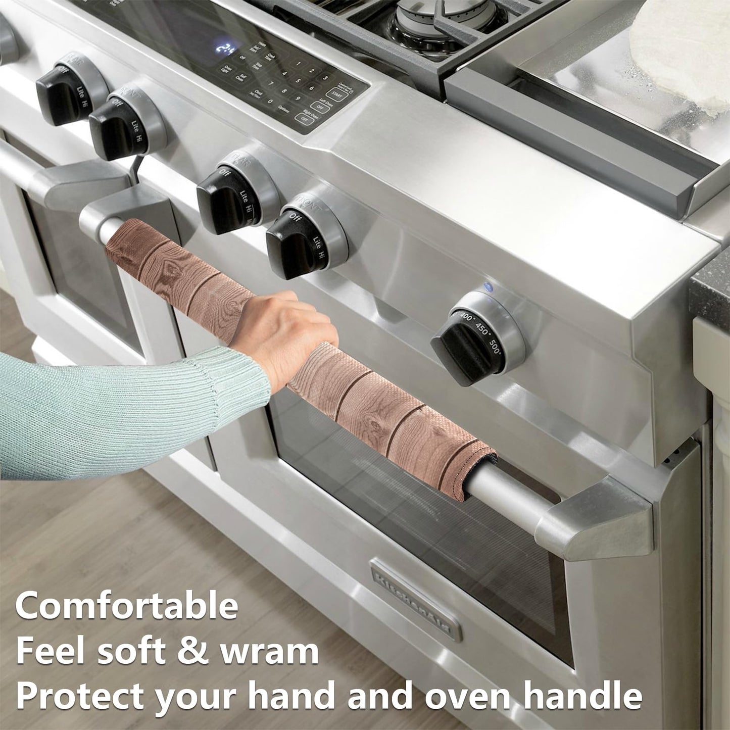 Daisy Flowers Wood Texture Refrigerator Door Handle Covers Farmhouse Kitchen Appliances Gloves For Microwave Dishwasher Fridge Door Cloth Protector 2pcs