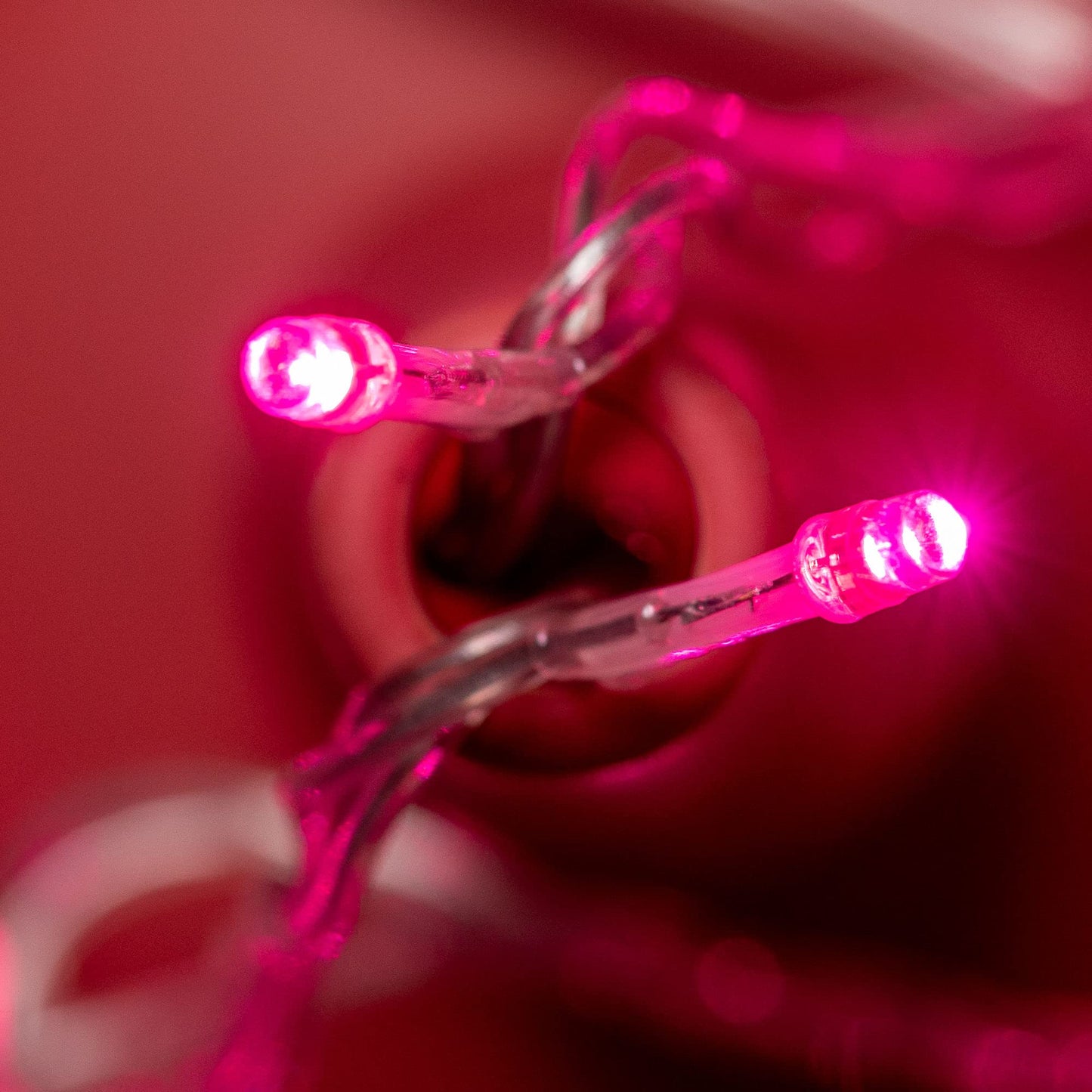 YULETIME 100 ft 300 Count Pink LED String Lights with 8 Models Adapter, Clear Wire Wide Angle 5mm Christmas Light (Pink - Clear Wire)