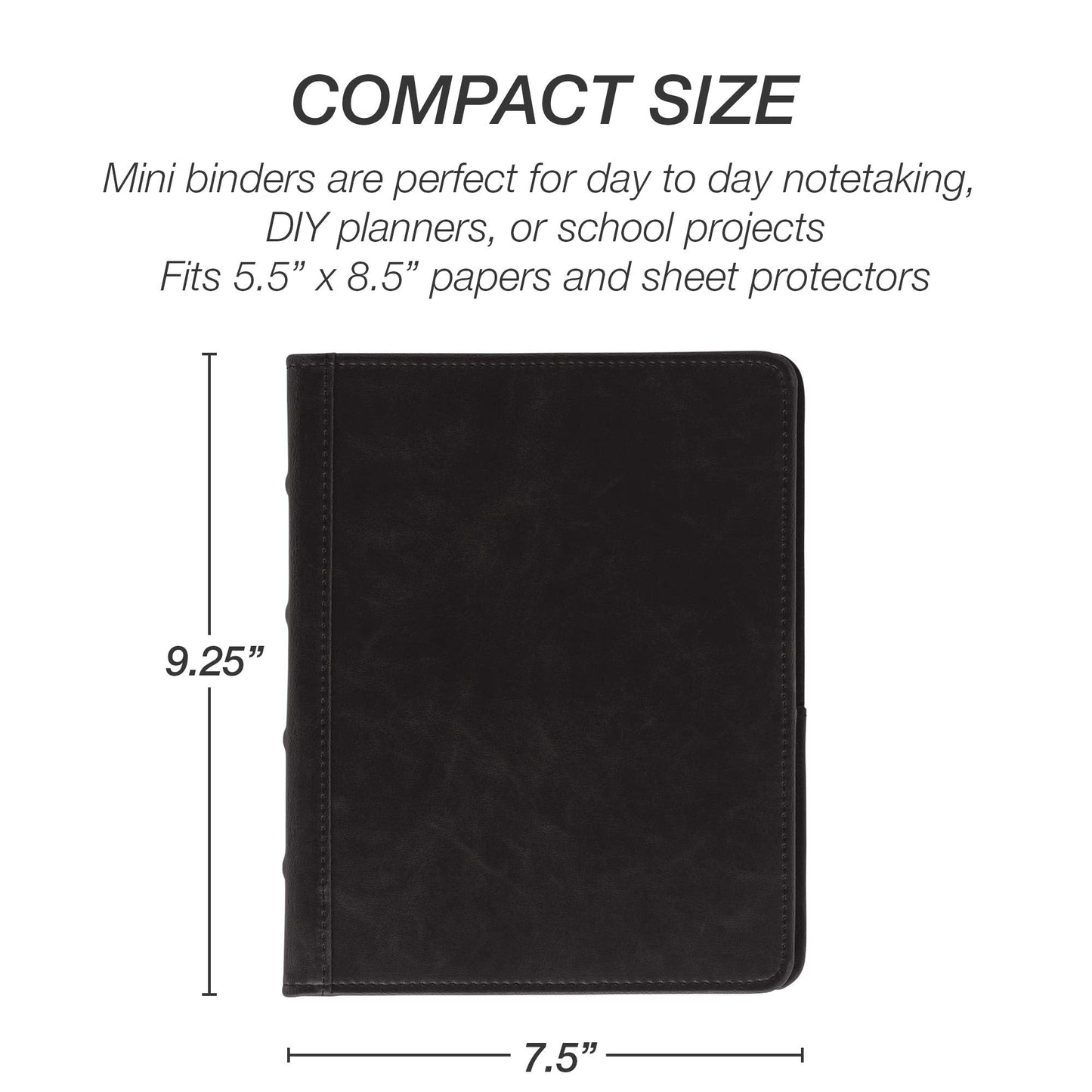 Samsill Vintage Leather Mini 3 Ring Binder 1 Inch Round Ring (Holds 200 Sheets), 5.5 x 8.5 Inch Documents, Professional Organizer, Planner, Notebook, Black