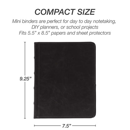 Samsill Vintage Leather Mini 3 Ring Binder 1 Inch Round Ring (Holds 200 Sheets), 5.5 x 8.5 Inch Documents, Professional Organizer, Planner, Notebook, Black