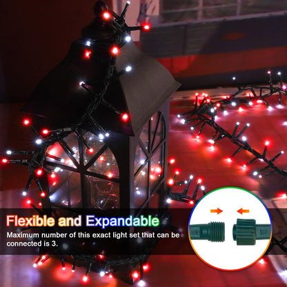 LAMPHOME 500 LED String Lights Outdoor, 16 Modes Plug in Twinkle Fairy Lights for Bedroom, 46ft 500LED Christmas Lights Cluster Lights Outdoor Waterproof Red&White Bulb