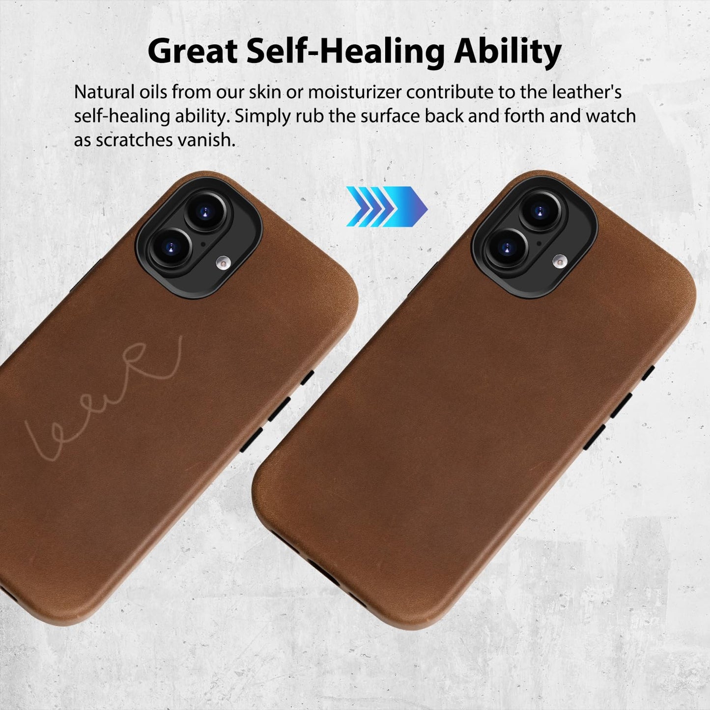 Belemay Handcrafted Crazy Horse Leather Case for iPhone 16, Compatible with MagSafe, Vintage Aesthetic, Two-Tone Effect, Unique Patina, Camera Control Button, Metal Buttons (6.1"), Vintage Brown