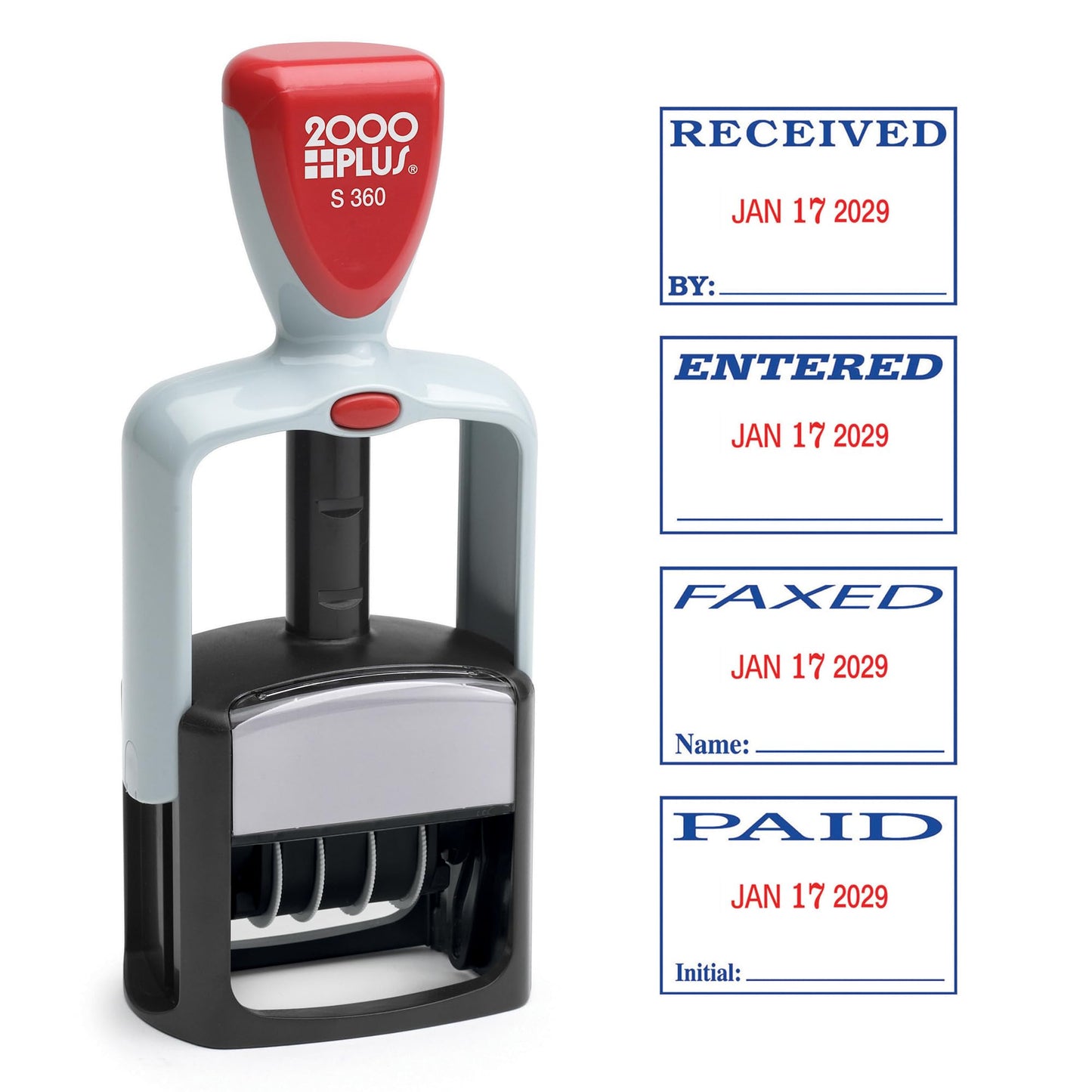 2000 Plus® Self-Inking Date and 4 Phrase Stamp, Blue/Red
