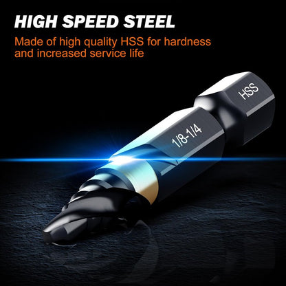 THINKWORK Step Drill Bit, HSS Single Size Step Drill Bit 1/8"-1/4", Mini Portable Unibit, 1/4" Hex Shank Step Bits for Soft Metal, Steel, Wood, Plastic