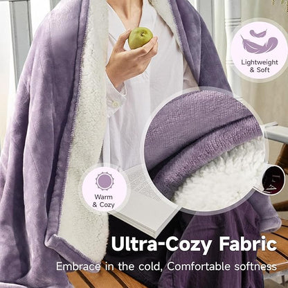 Heated Blanket Throw 50"x60", ETL & FCC Certified Electric Blanket with 3-Hour Timer Auto-Off & 5 Heating Levels, Overheat Protection, Machine Washable - Favor Purple