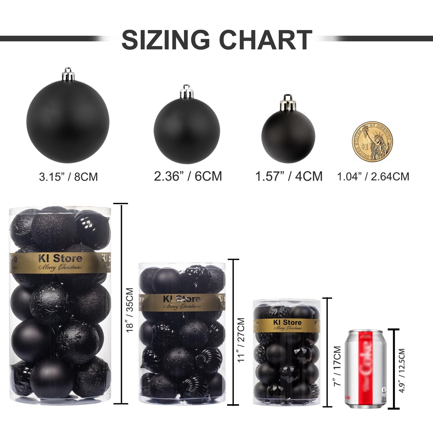 KI Store Black Christmas Balls 20pcs 3.15-Inch Christmas Tree Decoration Ornaments for Xmas Tree Halloween Wreath Garland Decor Ornaments Hooks Included