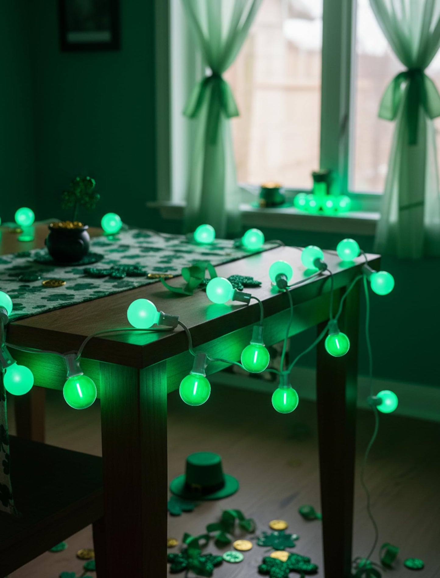 50FT G40 LED Outdoor Globe String Lights, St. Patrick's Day Decorations Lights Outdoor with 27 Shatterproof Green Bulbs, Hanging Globe Patio Lights Waterproof for Outside Party Wedding Porch Backyard