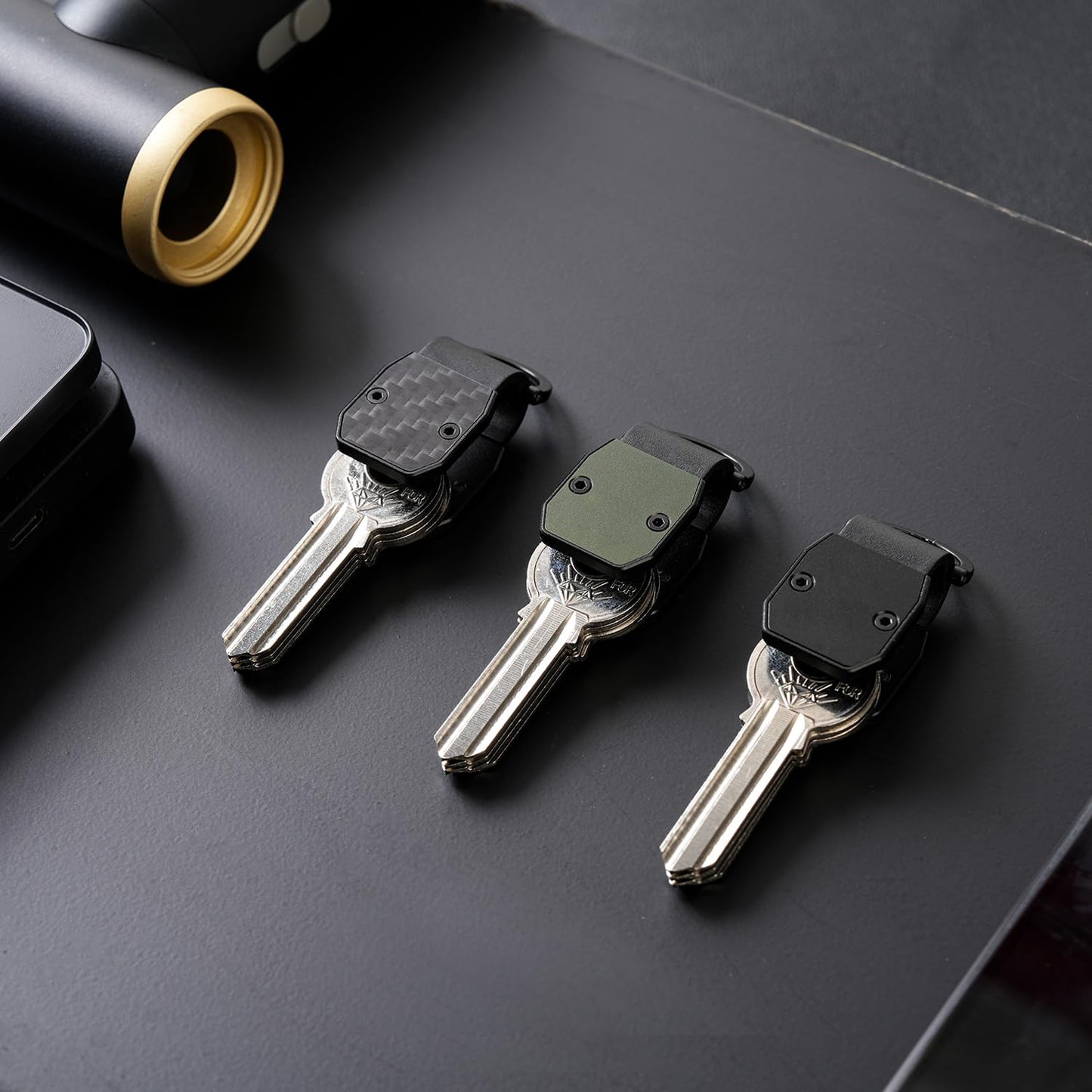 CAXGEK Compact Metallic Mini Key Organizer Keychain - Aluminum Carbon Fiber Key Holder Key Case.