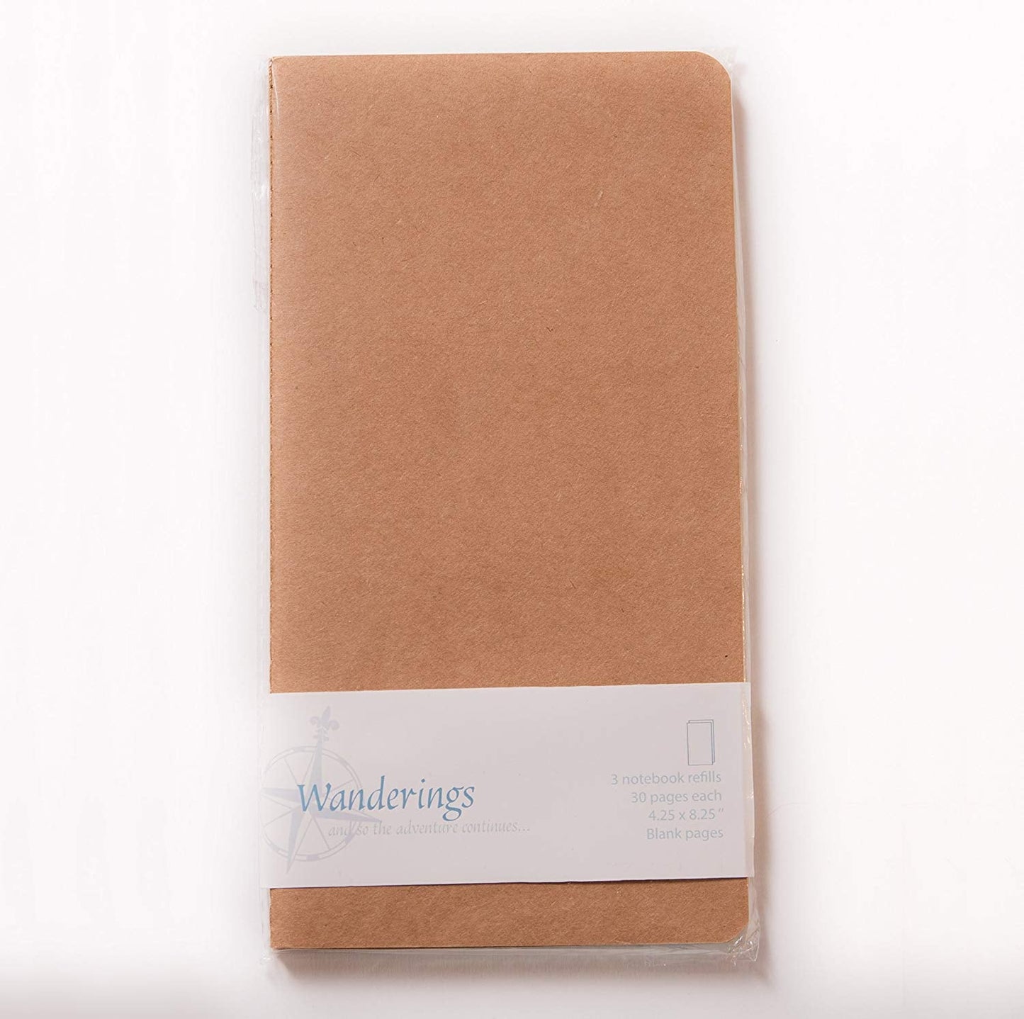 WANDERINGS Blank Regular Size Travelers Notebook Inserts | 4.25" x 8.25" (11 x 21cm) | 100 GSM Paper | 3 Hand-sewn Booklets/180 Pages | Travelers Notebook Refills for Journals, Diaries, Planners