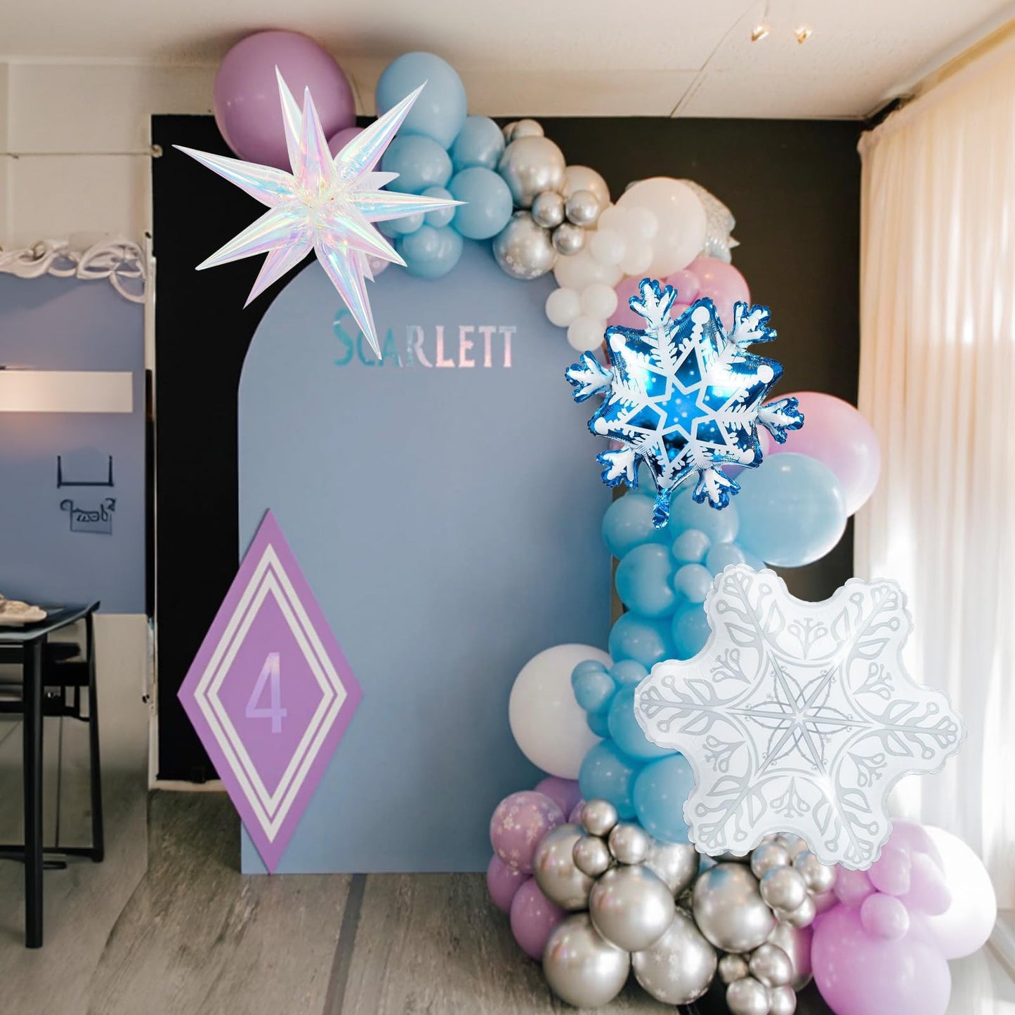 Froova Winter Balloon Arch Kit, Blue Purple Silver and Snowflake Balloon Garland Iridescent Star Snowflake Foil Balloons for Winter Wonderland Baby Shower Girls Princess Birthday Party Decorations