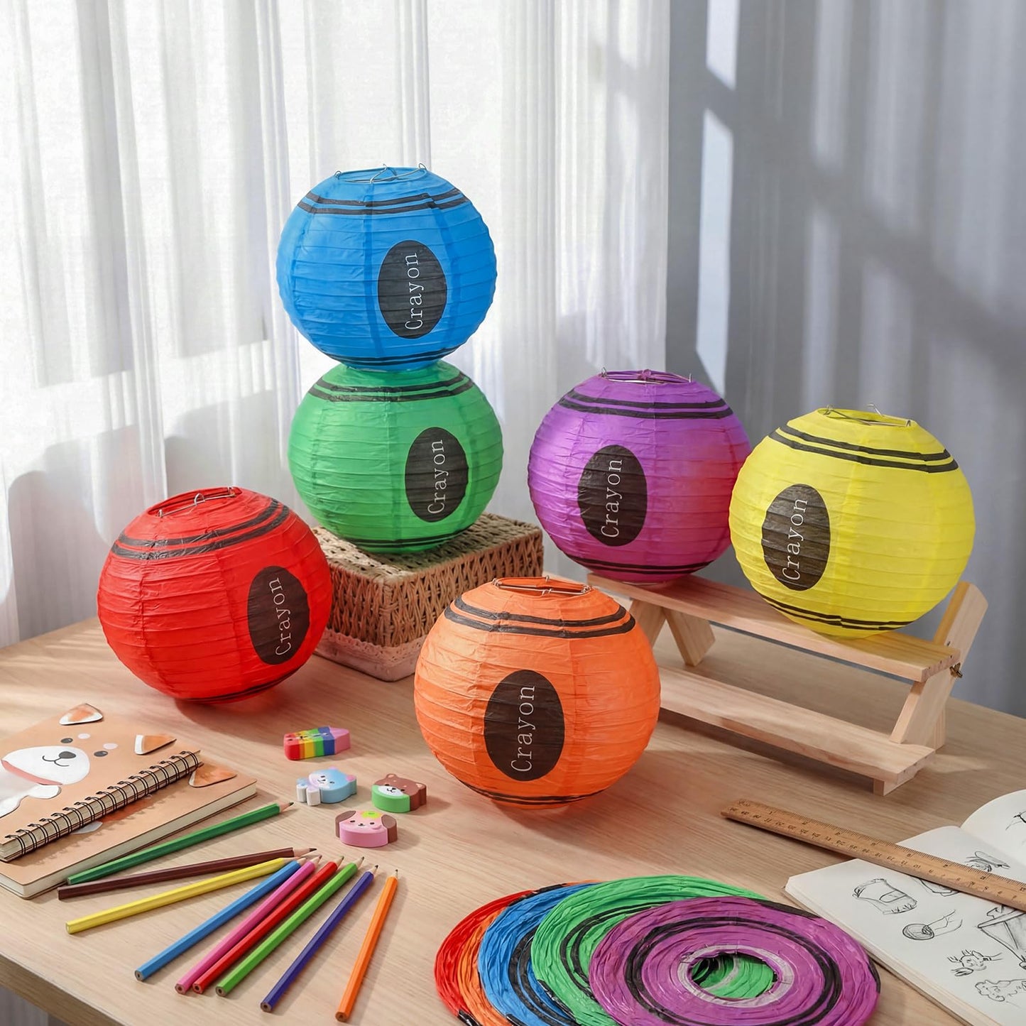 Retisee 12 Pcs Back to School Classroom Decor 10 Inch Crayon Lanterns Hanging Paper Lanterns Preschool Classrooms Ceilings Decor First Day of School Welcome Crayons Kindergarten Supplies