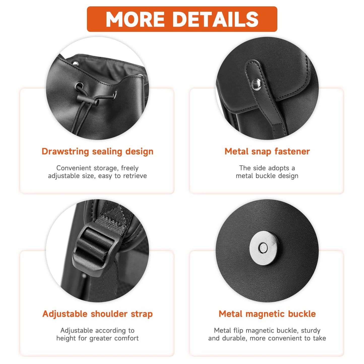 MATE ELAN Leather Backpack Waterproof Fit 15.6 Inch Laptop Vintage Drawstring Design Large Capacity Travel Sports Outdoor Casual Black Men Women College Backpack