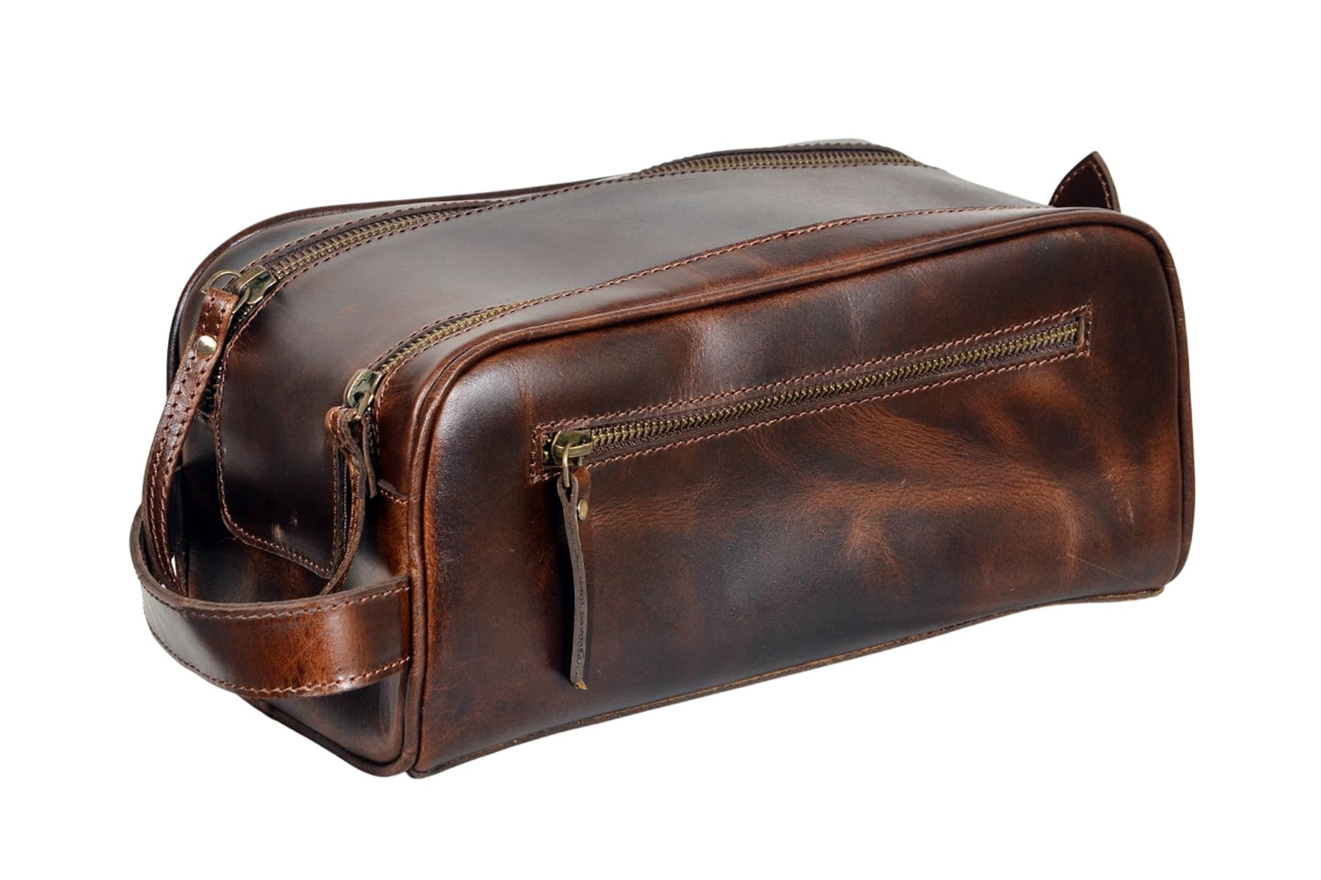 Leather Toiletry Bag With Waterproof Lining 10" King-Size Handcrafted Grooming Kit, Unisex Travel Toiletry Bag, Leather Shaving & Bathroom Organizer, Gift for Men & Women (Combo of 4 Items)