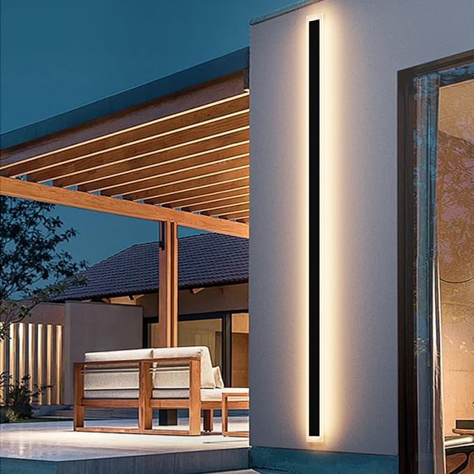 Aipsun Porch Wall Lights 78.7 inch Long Strip Modern Outdoor Wall Light Fixture 1 Pack, 55W Black Wall Mount Lighting Sconce Exterior Lights Wall Sconce 3000K for House Living Room Corridor