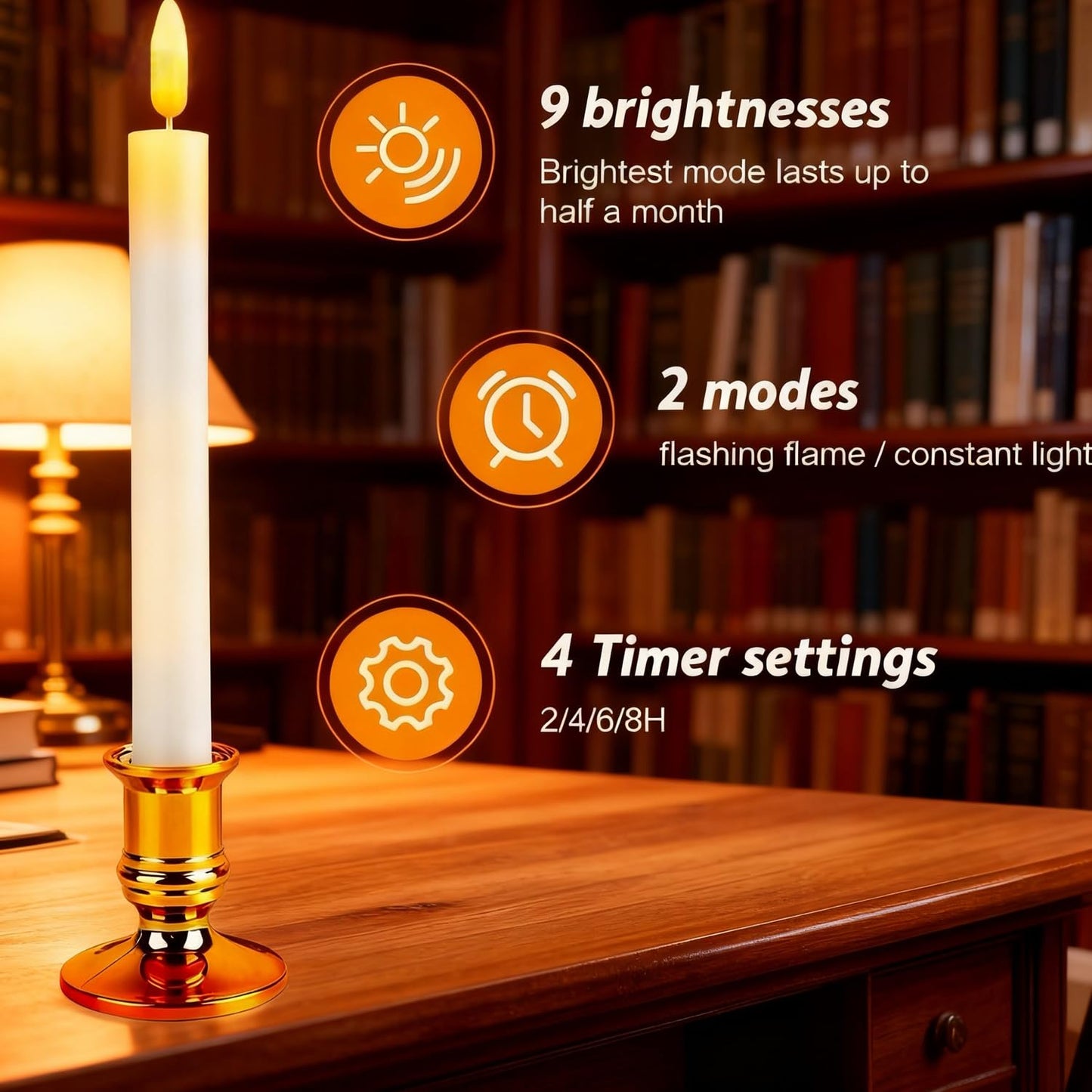 Hoisebecy Christmas Window Candles, 6 Pcs Battery Operated Flameless Taper Candles with Remote, Timer, 3D Wick, Holders & Suction Cups for Christmas, Wedding, Halloween Decor