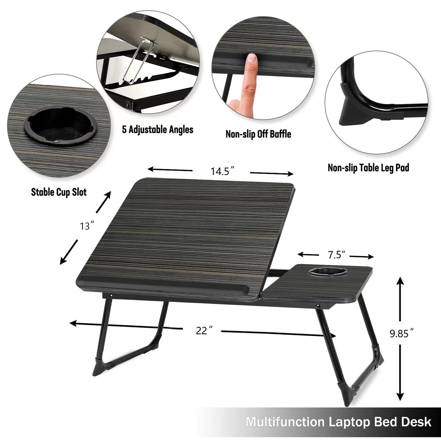 Laptop Desk for Bed Couch,Lap Desk for Laptop,Portable Laptop Stand for Desk,Small Adjustable Laptop Desk,Foldable Bed Table for Laptops and Writing, Bed Tray Table with Cup Holder(Black)