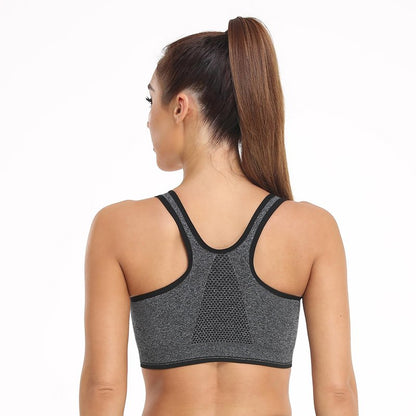 Women's Zip Front Sports Bra - Wireless, Post-Surgery, Padded, Racerback, Active, Yoga, Bust Reduction (X-Large, 3 Pack (Black+Grey+Bean Paste))