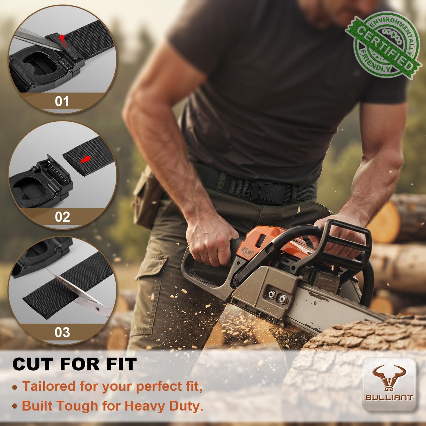 BULLIANT Men Tactical Belt 2 Pack,Stretch Western Rigger Web Belt For Cowboy Military Heavy Duty 1.5"-Cut For Fit(Black/Wood Thrush,34"-38" Waist Adjustable)