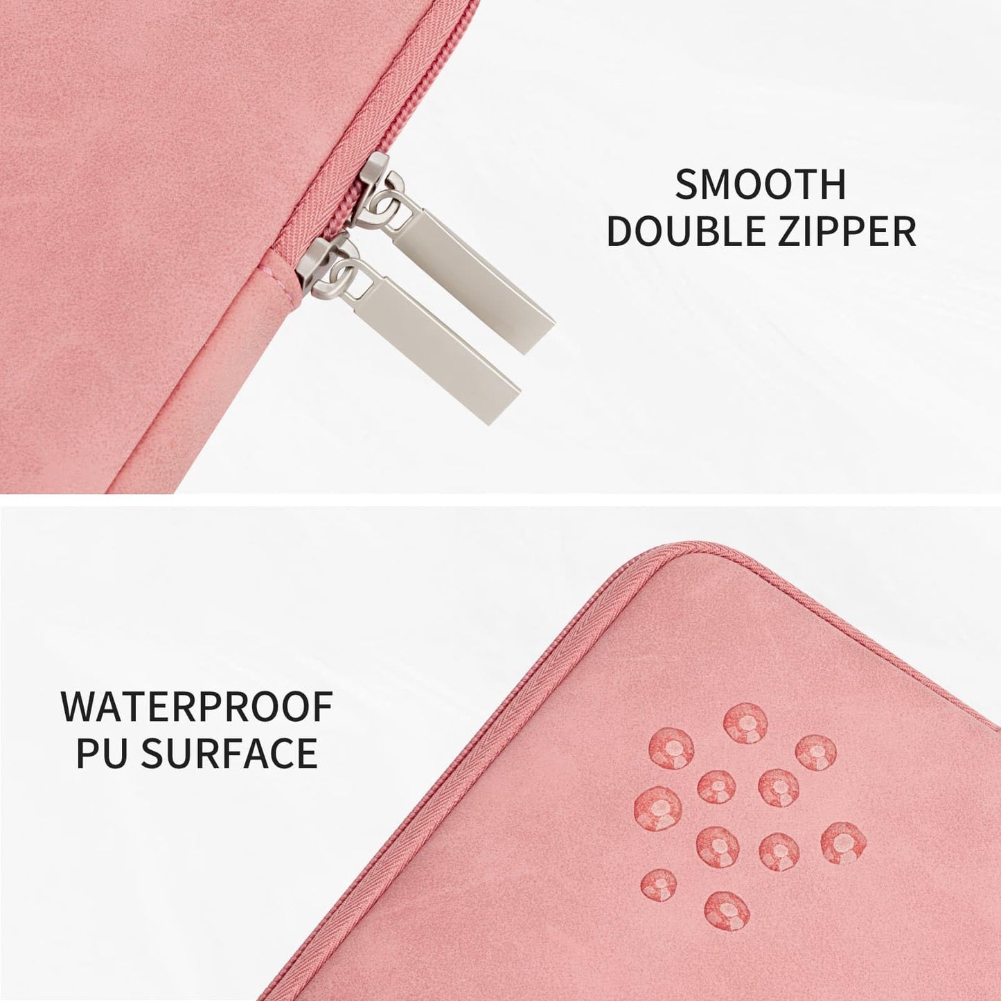 RAINYEAR 14 Inch Laptop Sleeve Protective Case PU Suede Leather Zipper Padded Cover Water Resistant Carrying Bag Compatible with 14" Notebook Computer Chromebook(Coral)
