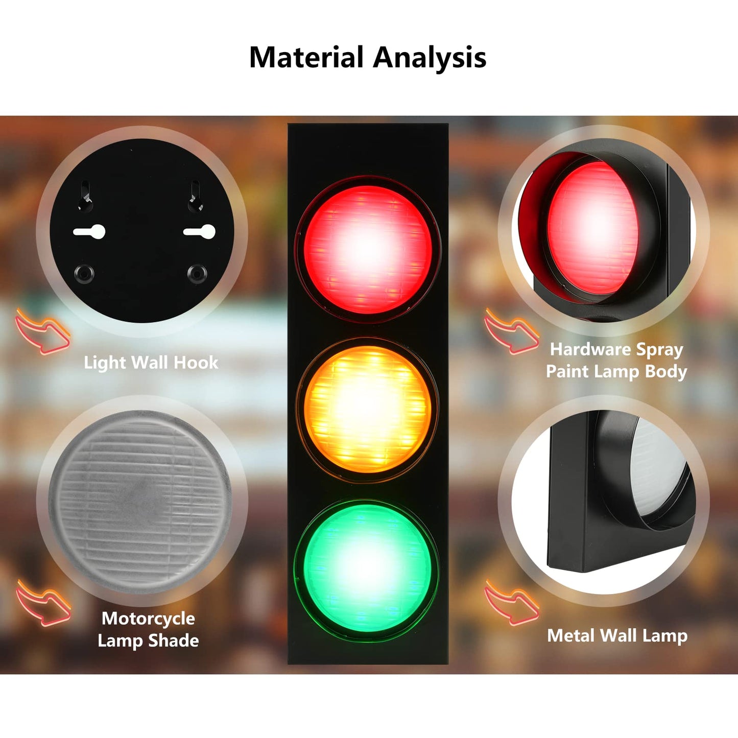HOMIER Traffic Light Wall Lamp, Retro Style Traffic LED Lamp with Remote Control, Fun Room Traffic Stop Light Decor for Children's Day, Classroom, Kids Bedroom, Living Room, Club, Bar, Pub