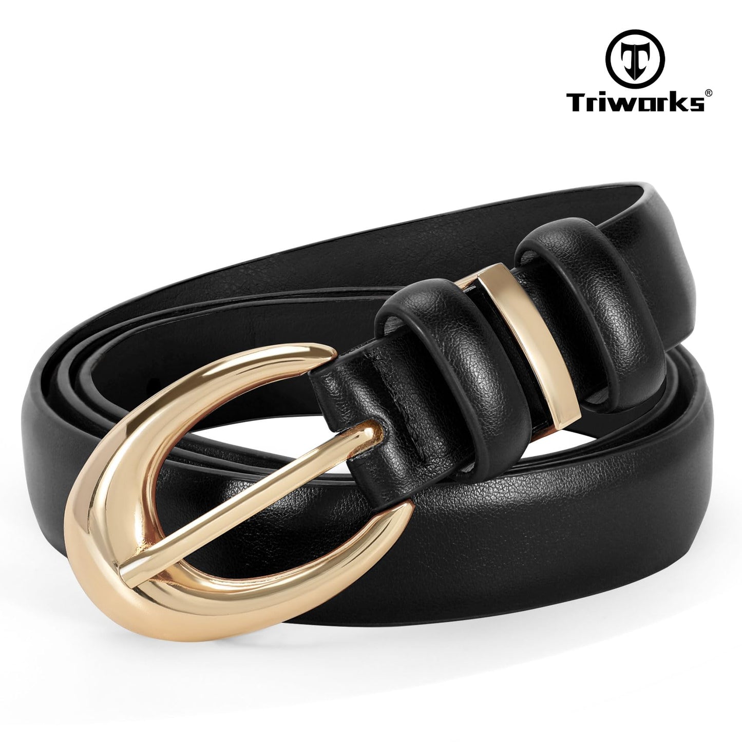 TRIWORKS 3 Pack Women Leather Belt for Jeans Pants Fashion Ladies Faux Leather Belt with Gold Buckle