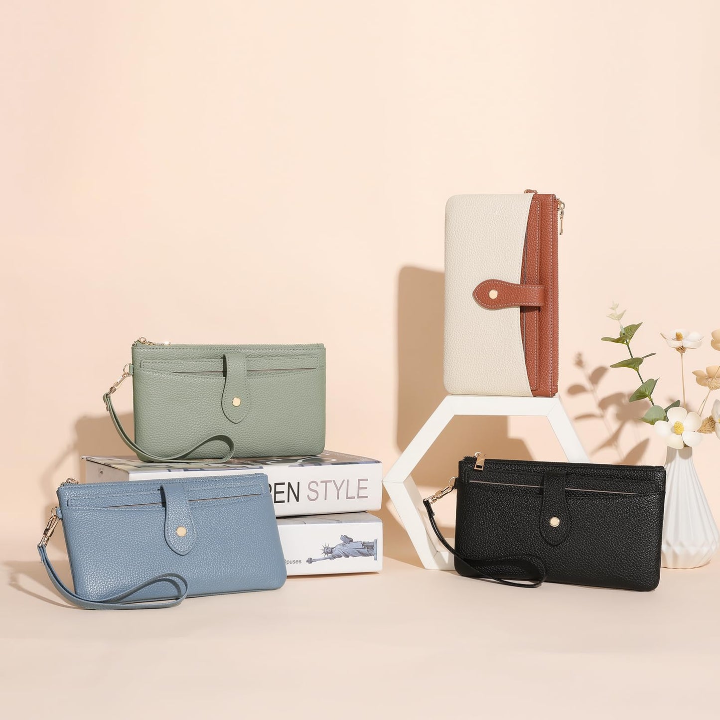 GAEKEAO Wristlet Wallets for Women Clutch Purses RFID Blocking Vegan Leather Card Phone Holder with 10 Card Slots 2 ID Window