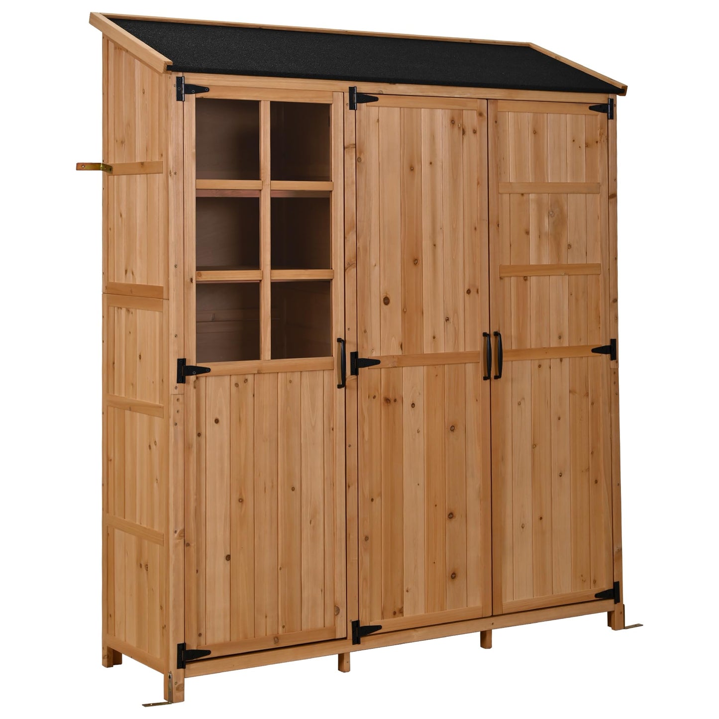 Outdoor Garden Shed with Waterproof Roof and Workstation, Outdoor Storage Cabinet with 7 Storage Shelves, 2 Drawers and 6 Hooks, Natural