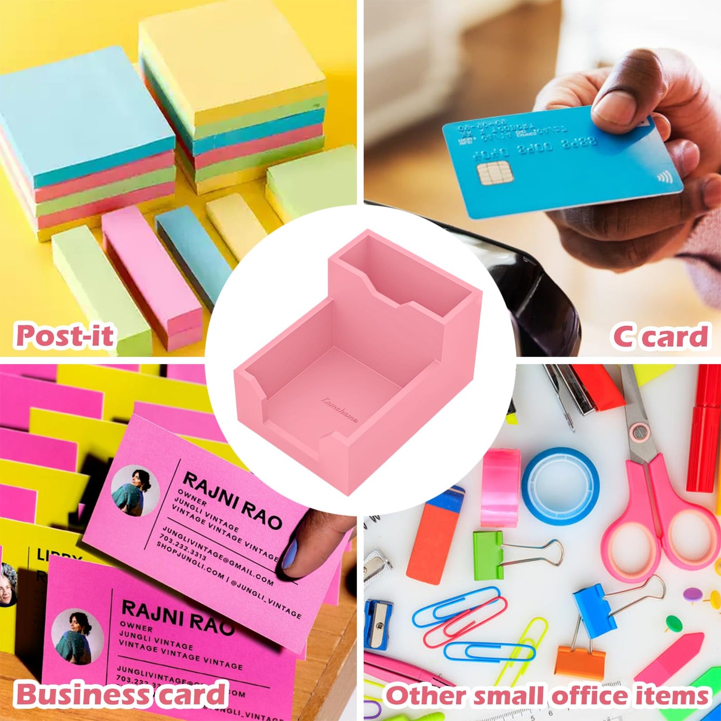 Pink Sticky Note Holder, Silicone Memo Holder with Pen or Card Slots, Sticky Note Dispenser, Fits 3x3 Inches Sticky Notes, Post It Note Dispenser for Office Desk Accessories