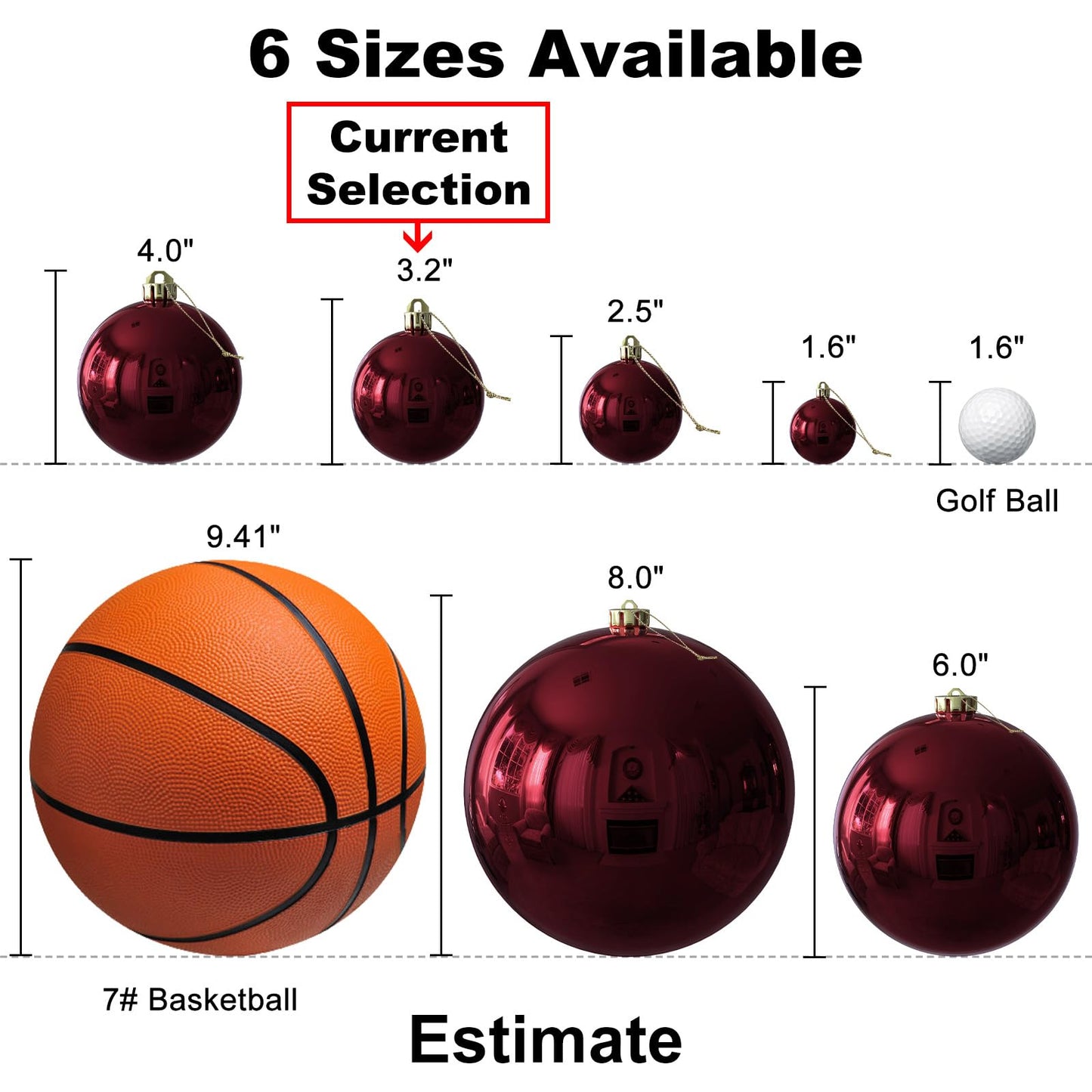 Maroon 3.2" Large Christmas Balls - Christmas Tree Decoration Ornaments Shatterproof Hanging Balls for Birthday Halloween Holiday Wedding Decorations Set of 24pcs