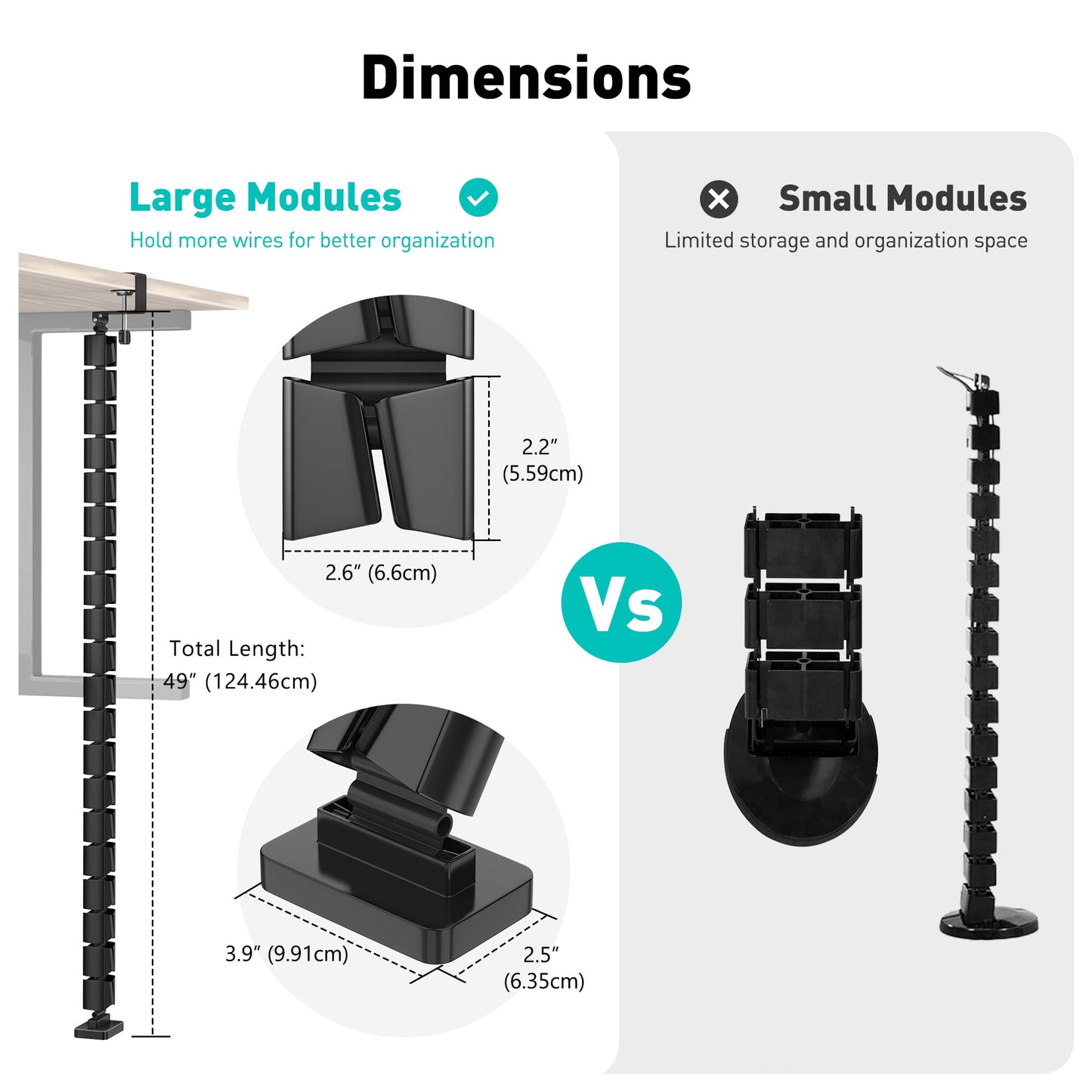 DeskLogics Clamp-On Cable Management Spine, No-Drill Vertebrae Wire Hider for Glass & Wood Standing Desks, Tool-Free Adjustable Desk-to-Floor Cord Organizer Snake with Non-Scratch Silicone Padding