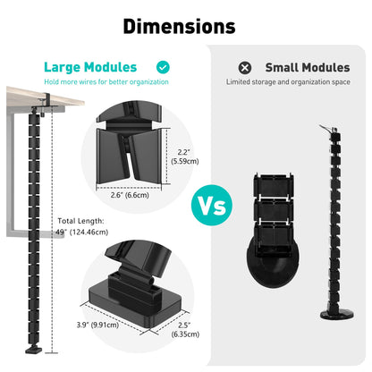 DeskLogics Clamp-On Cable Management Spine, No-Drill Vertebrae Wire Hider for Glass & Wood Standing Desks, Tool-Free Adjustable Desk-to-Floor Cord Organizer Snake with Non-Scratch Silicone Padding