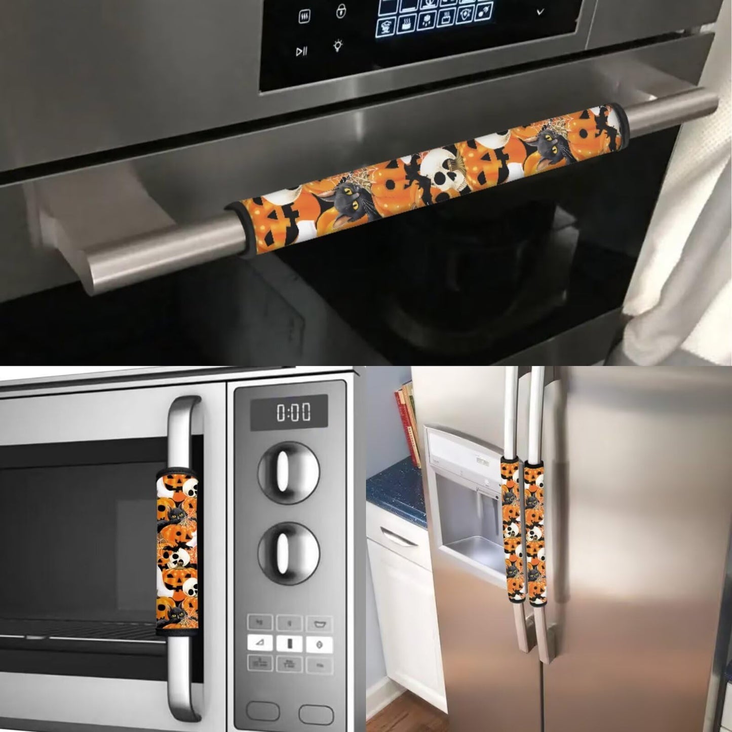 HUISEFOR Pumpkin Fridge Door Handle Covers Ghost Refrigerator Handle Covers Set of 6, Non-Slip Microwave Dishwasher Door Cloth Protector, Keep Off Fingerprints,Food Stains Halloween Decor